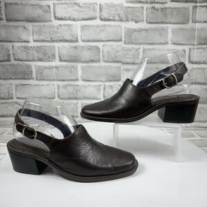 Connie Vintage Slingback Women's Size 7 Block Heel Brown Leather 70s Shoes